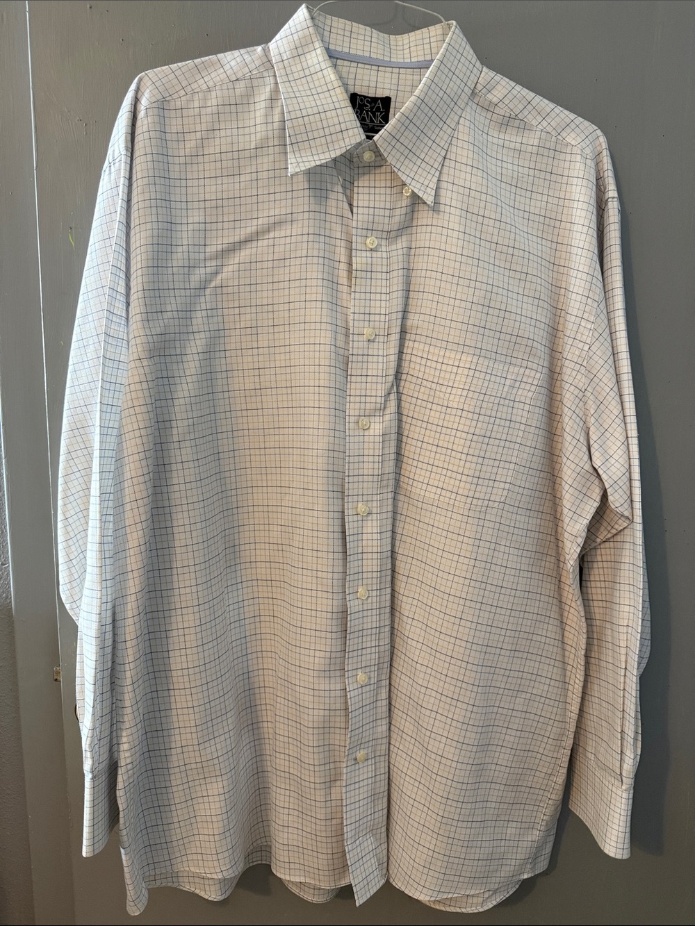 Jos. A. Bank White Shirt with Light Blue Windowpane Check